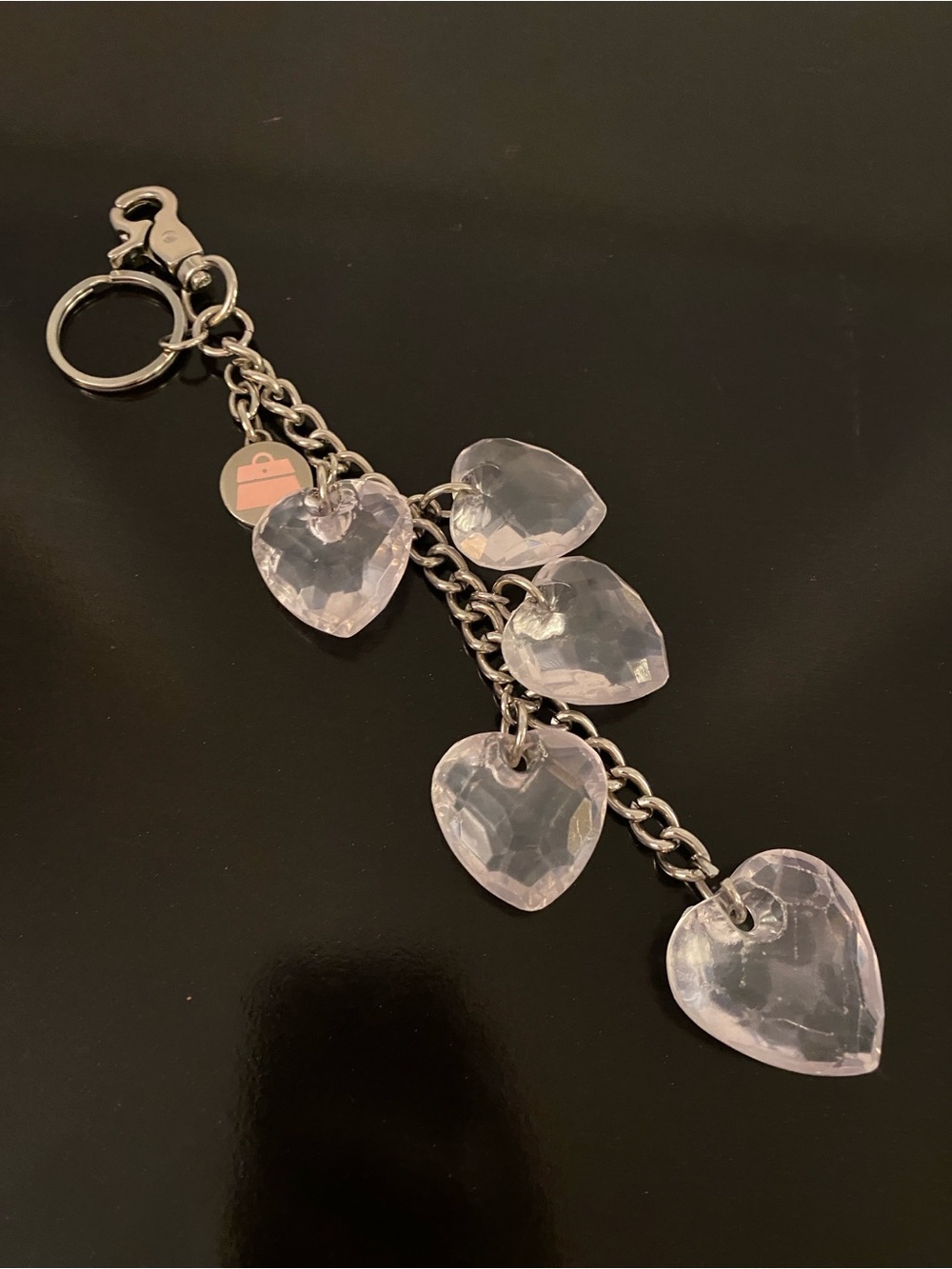 KATHY Von Zeeland Clear Heart with Pink Enamel Purse Charm / Key Chain